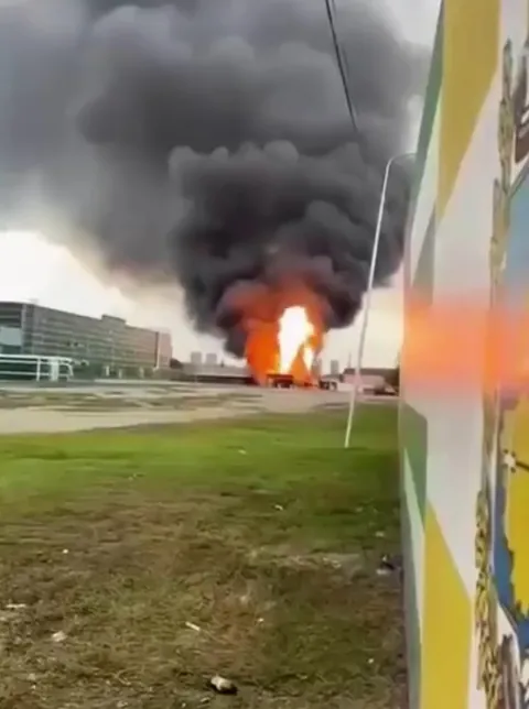 A petrol station explosion in Russia, likely caused by a fuel handling failure, was powerful enough to throw a fuel tanker about 1,000 feet (around 300 meters)
