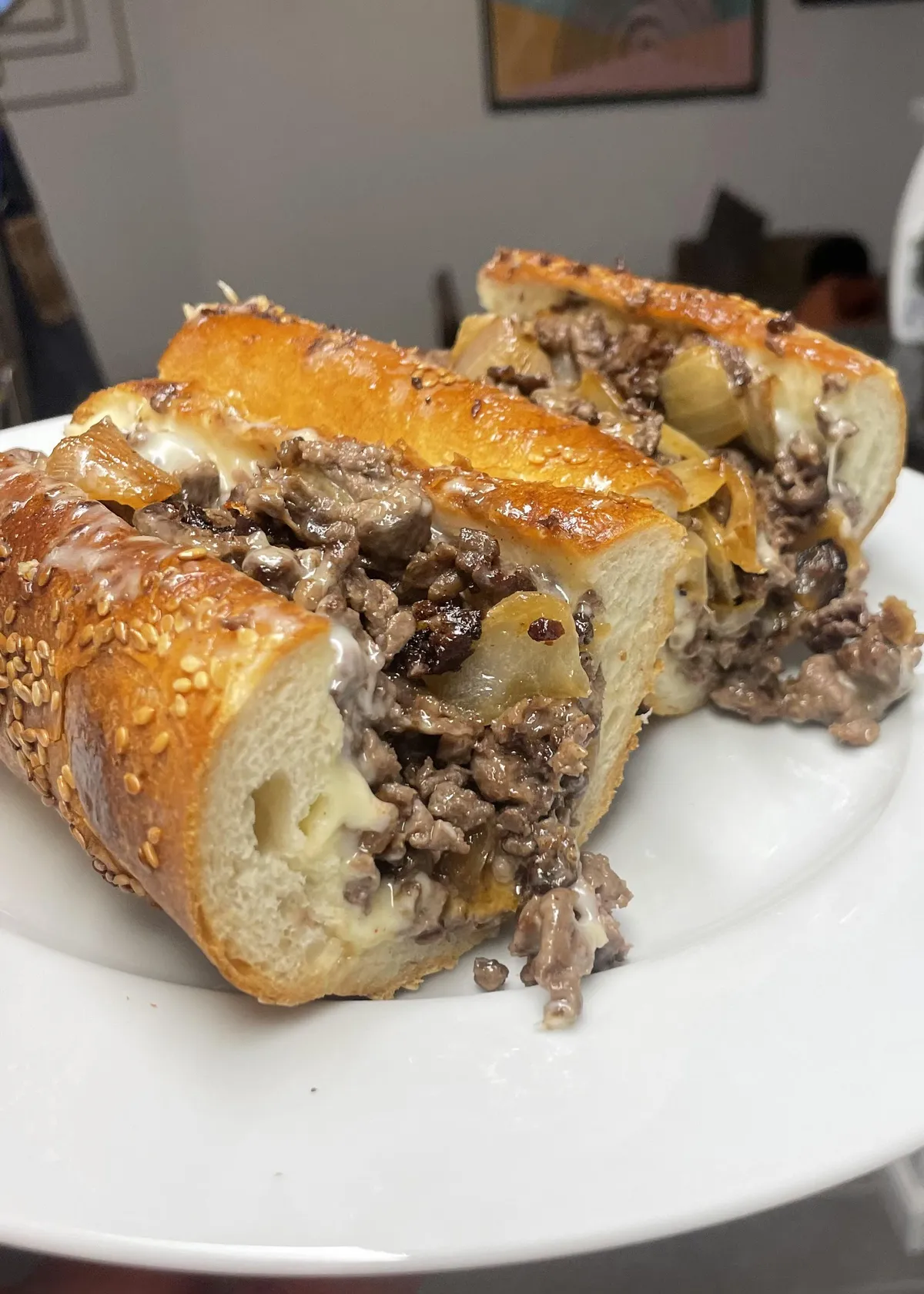 [Homemade] Cheesesteak on Homemade Roll with Cooper Sharp and Onions