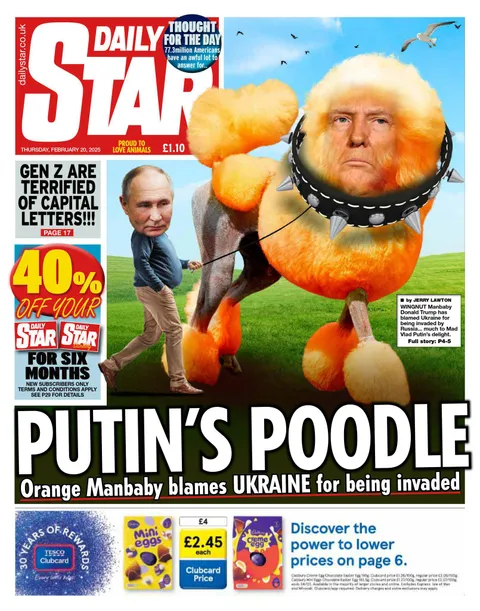 Thursday’s front page of the British Daily Star.

Putin’s Poodle