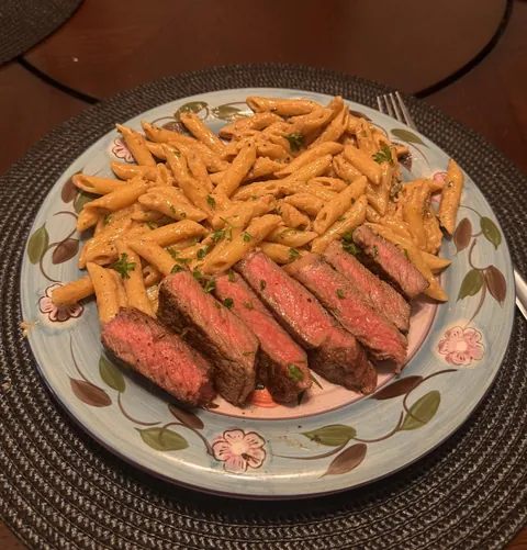 Homemade Parmesan Pasta and Steak