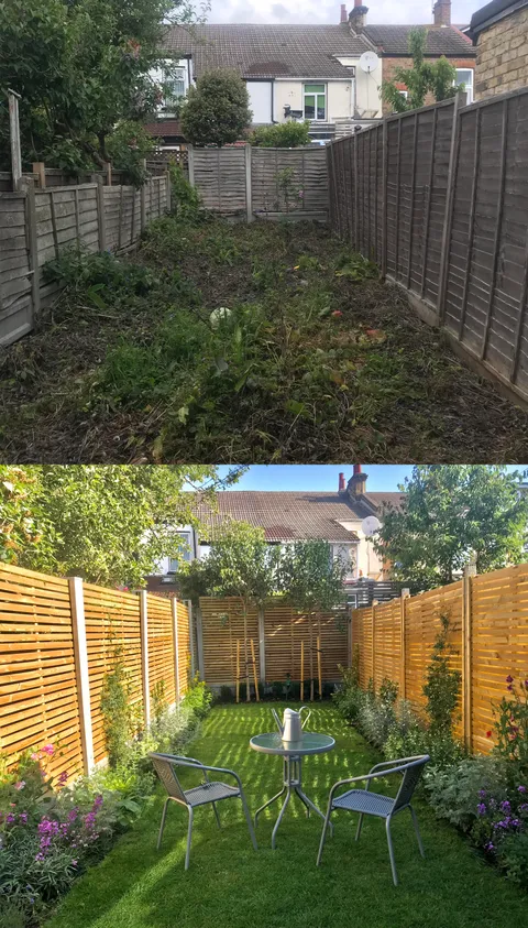 After clearing out a wheelchair, three mismatched shoes, a deflated ball and a buried chunk of brick wall, I finally have my very first garden! 🥰