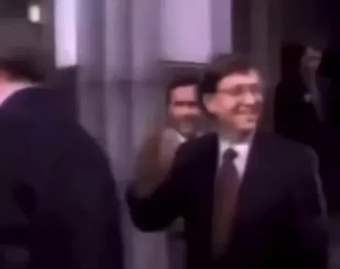 Bill Gates gets pied in the face 3 times before a business meeting in Belgium 1998
