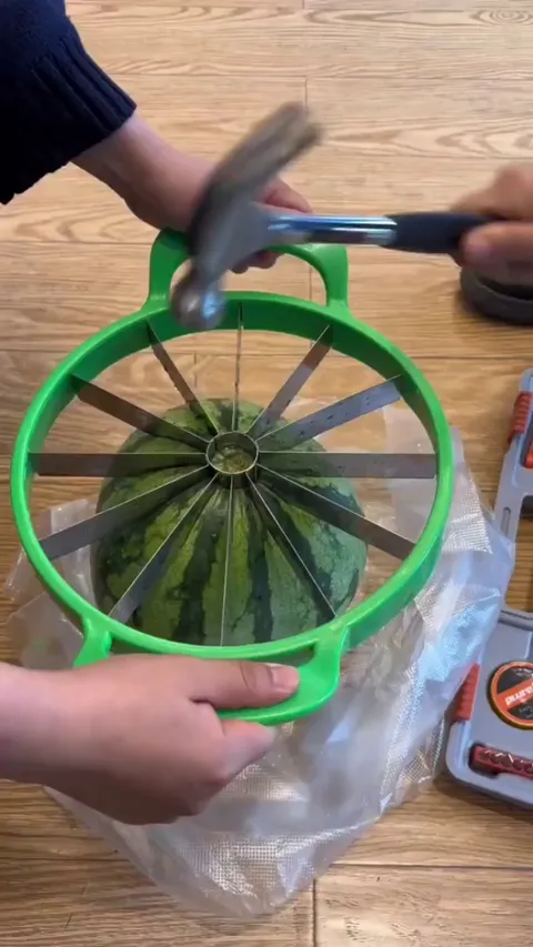 Slicing a watermelon into even pieces is surprisingly soothing.