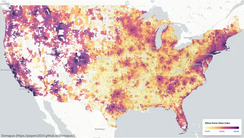 [OC] US Home Value by ZIP code