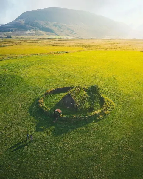 17th century Grafarkirkja Turf Church in North Iceland, the oldest turf church in Iceland. (1347x1681)