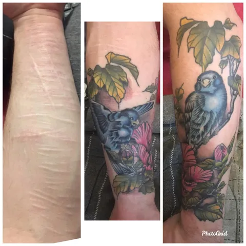 Self harm tattoo cover up done by Mark Clifford at Dearly Departed in Milford MI. Makes me feel a lot more comfortable wearing short sleeve shirts.