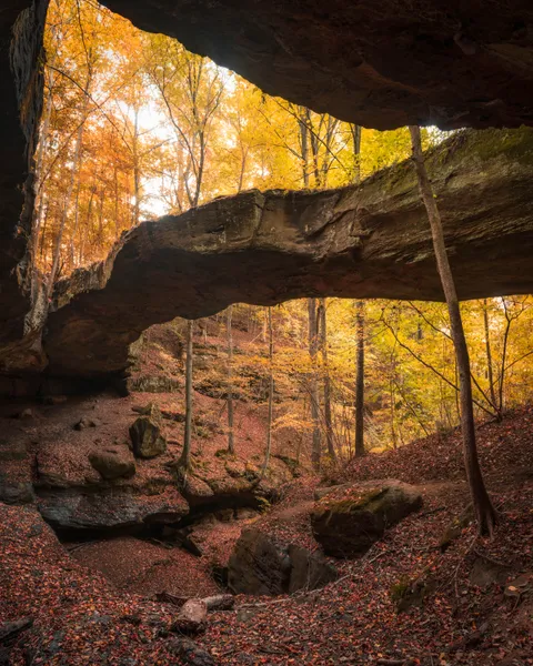 Highly functional earthporn. The trail runs right over it... Rock Bridge, Ohio [OC][3000x2400]