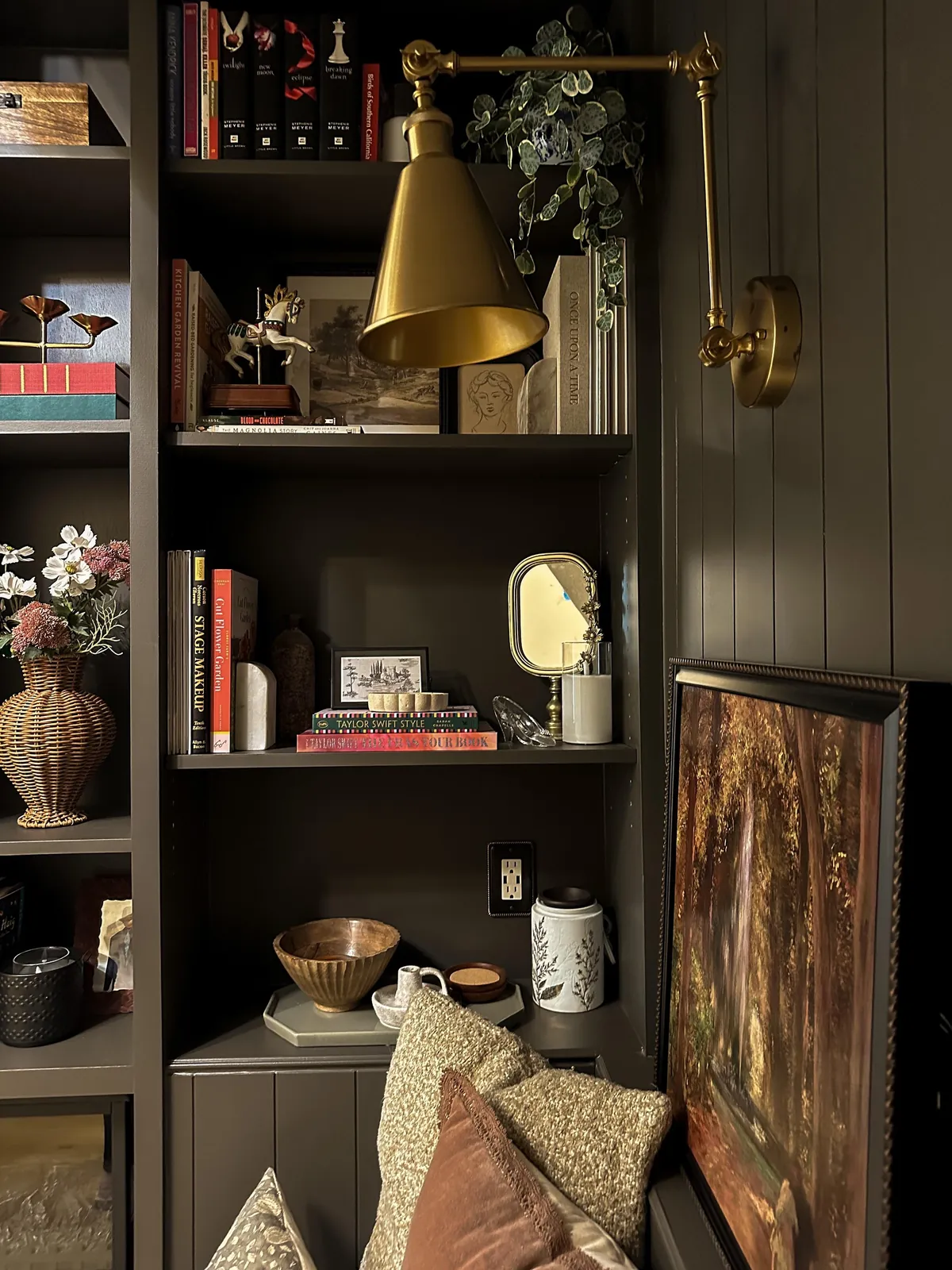 I just finished building this reading nook under my stairs
