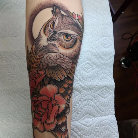 Owl done by Alexis Thomson at Gastown Tattoo in Vancouver, B.C