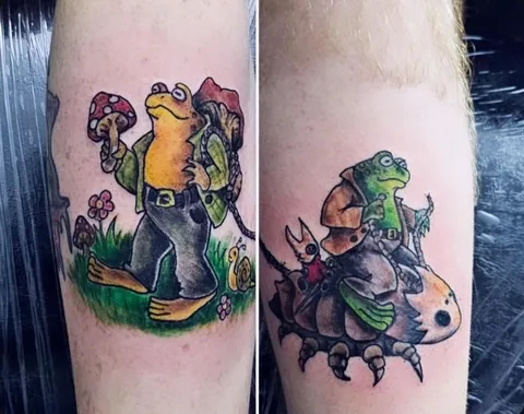 My brother and I got “matching” frog and toad tattoos by thewhitewolfartist in Maryland US