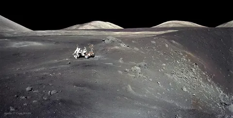 One of my favourite photos from Apollo 17, Harrison Schmitt with the lunar rover at Shorty Crater