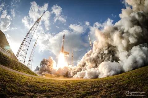 Fisheye photo I shot of the Atlas V / GOES-S launch from roughly 300ft away. My lens was destroyed, but the photo was worth it!