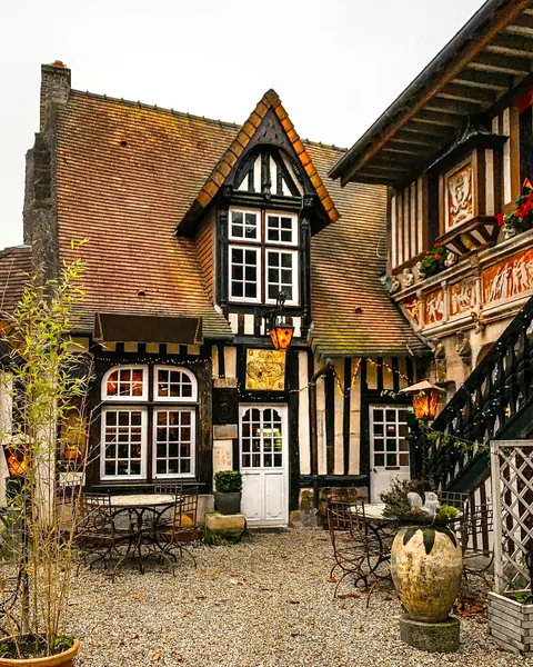 Historical house now bar and restaurant (Bayeux, Normandy, France).