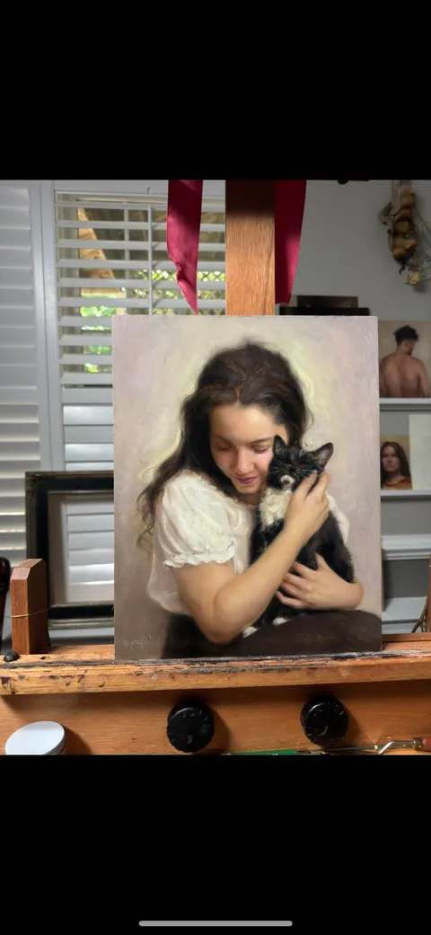 The first painting I did of myself and my cat — “A Mother’s Love” 🥰