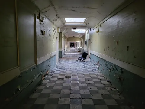 Old mental hospital hallway.