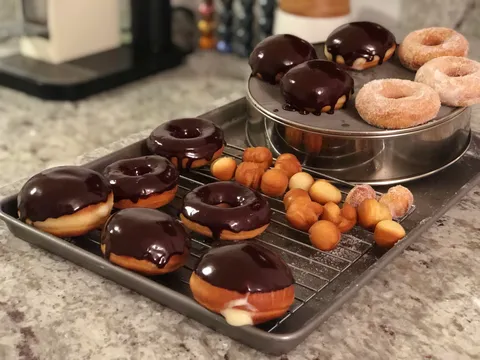 [OC] My son is allergic to diary and wanted to try a donut, so I made him dairy free donuts.