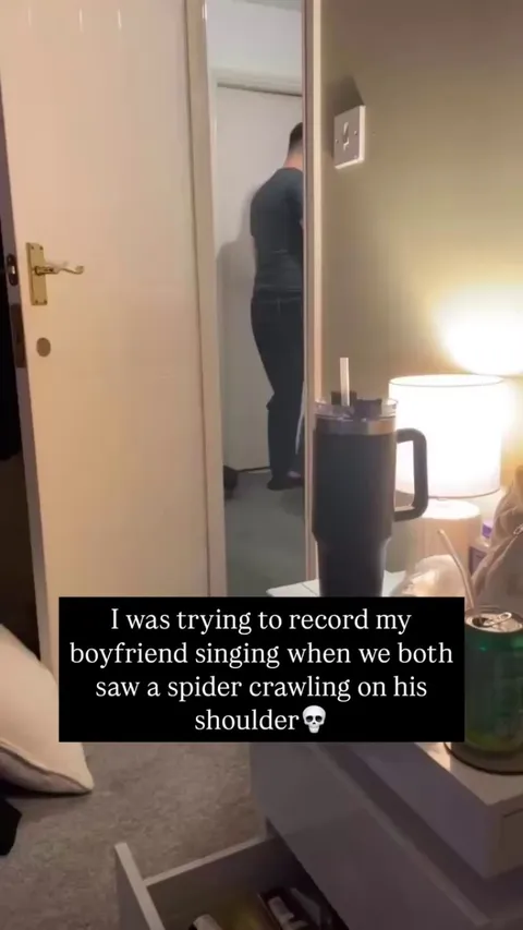 He was putting on a show for his girlfriend until a spider crashed the performance
