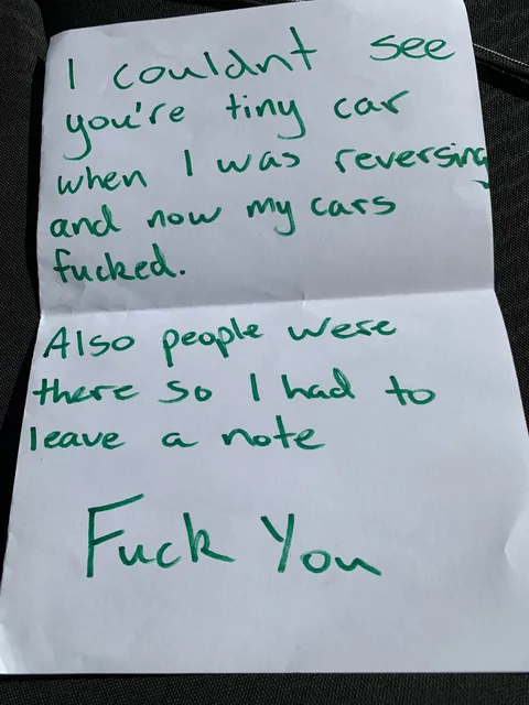 Someone hit my parked car yesterday. At least they were nice enough to leave a note.