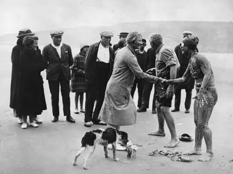 Gertrude Ederle when she crossed the english channel, 26 of August of 1926. Done in 14hr and 31 min, beating the male record of 16hr and 33 min.