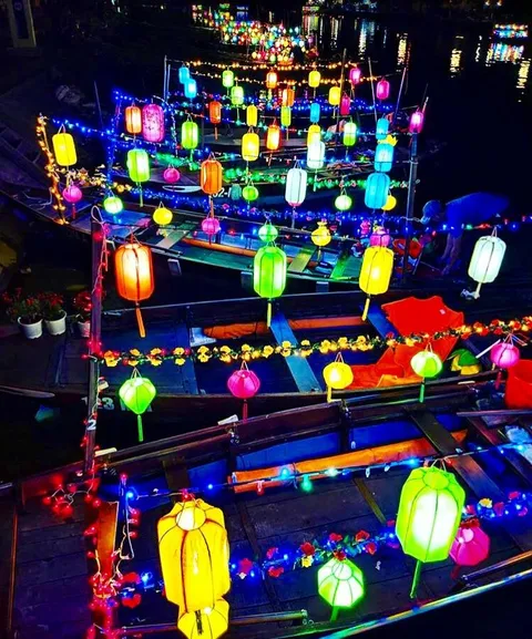 Amazing colourful boats docked up in Hôi An- Vietnam