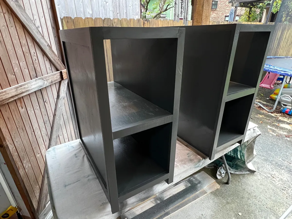 First real furniture building project. Wanted a cabinet/bar in this small space under our basement stairs. Pretty happy with the results!
