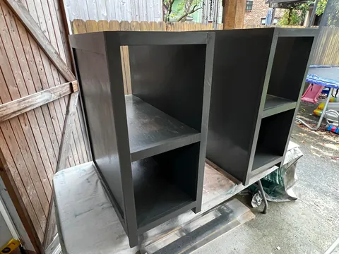 First real furniture building project. Wanted a cabinet/bar in this small space under our basement stairs. Pretty happy with the results!