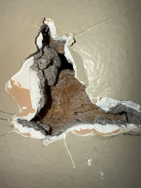 Stud finder was going crazy so I decided to try to cut a hole in the wall. It looks like the wall is made from horizontal pieces of wood?