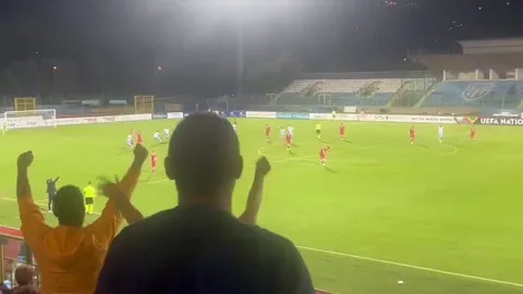 San Marino players after the full time whistle signaling their first win since 2004 in a competitive game