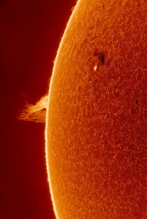 Solar prominence and sunspot