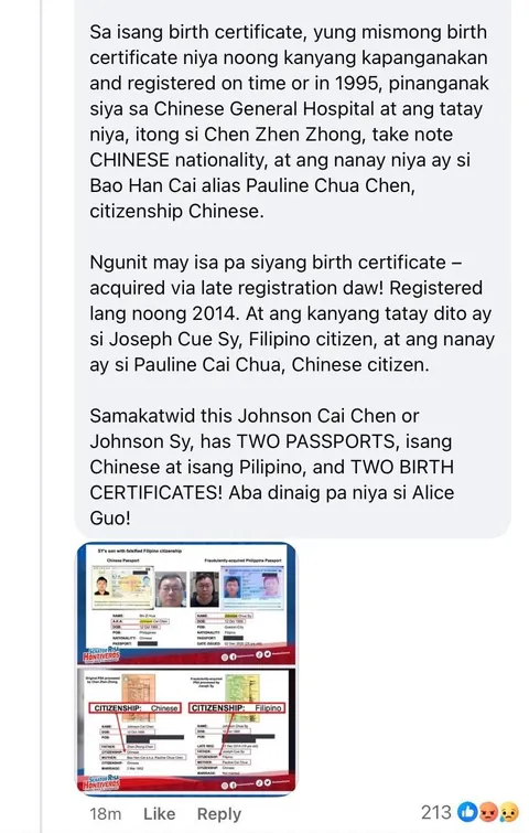 Senator Risa Hontiveros exposes local businessman Joseph Sy as a Chinese national named Chen Zhong Zhen, who is allegedly involved in foreign interference activities