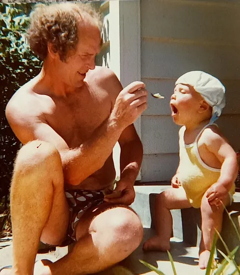 Summer 1979. Me and the old man sitting down for lunch
