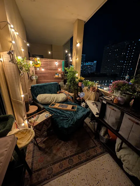 My balcony where I spend all of my time ft. my cat Tater