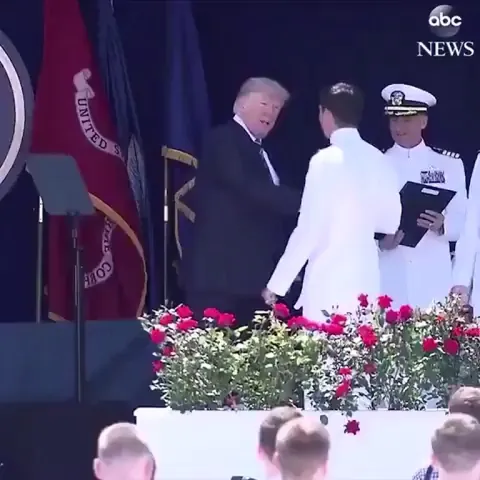 Trump shakes hands with over 1,000 Naval Academy graduates after his speech, staying one and a half hours to salute them all. Now that's how an American President is supposed to act.