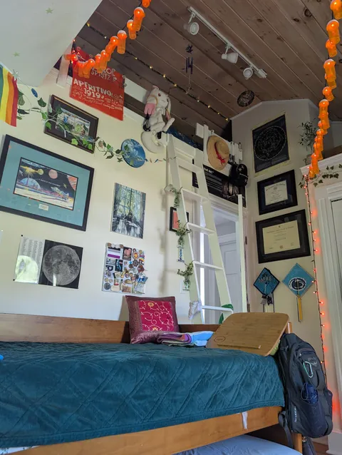 my chaotic/cozy bedroom loft