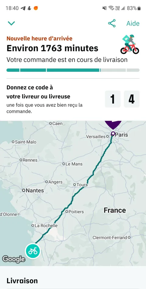 Vraiment désolé pour mon livreur, et bon courage à lui