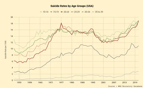 [OC] Suicide Rates by Age Groups (USA)