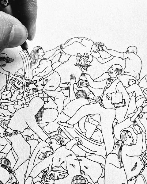 The Brawl. Ink on paper. By me. 11x14 inches.