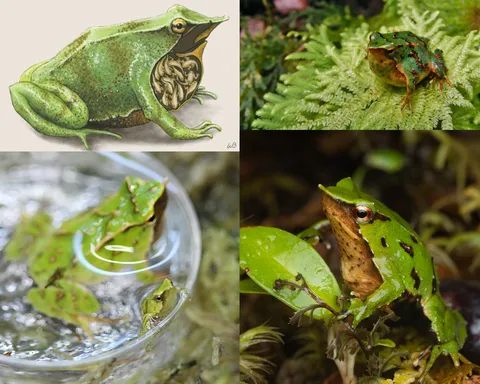 🔥 The male Darwin’s frog “swallows” his offspring — nudging the eggs into his vocal sac — where they soon hatch into tadpoles. He carries them for 50 to 70 days, during which they develop entirely within the sac, before spewing out fully formed froglets.
