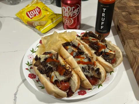 [homemade] mushroom, onion and swiss dogs