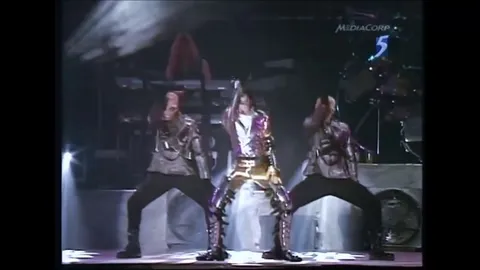 Michael Jackson using his deep voice during a performance in Copenhagen, 1997.