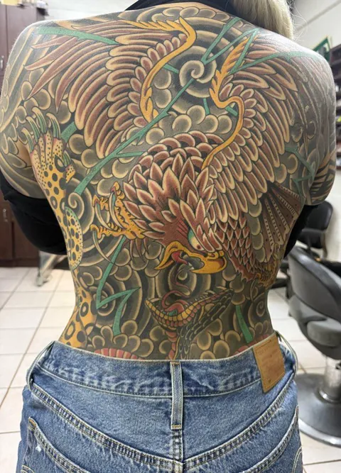 just finished my back piece at Tia Juana tattoo shop in Tijuana , probably my most painful yet