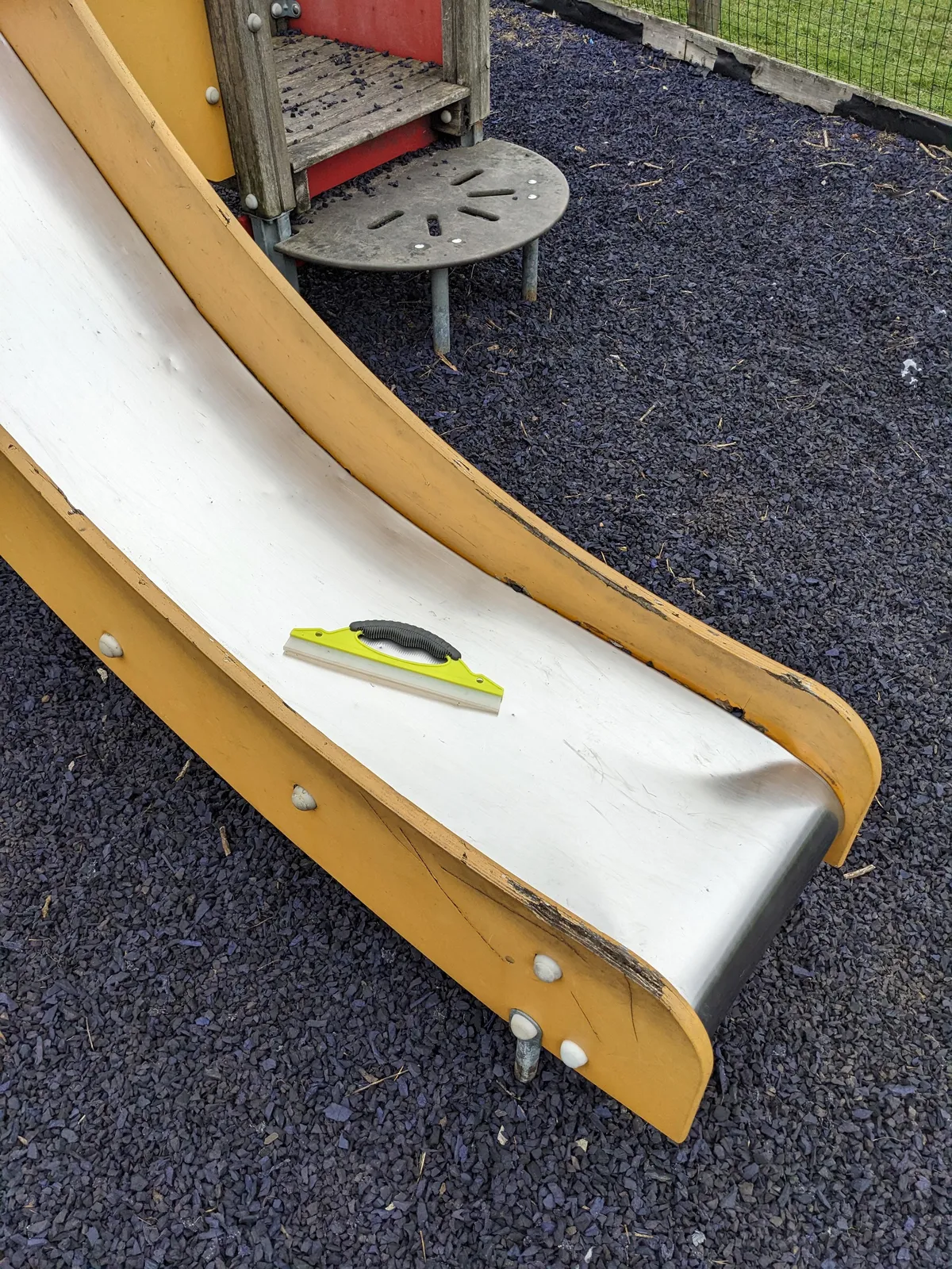 Pro-Tip: pack a squeegee in the stroller permanently, if you live in a rainy climate &amp; visit slides