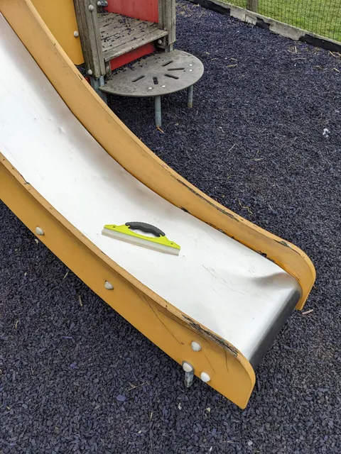 Pro-Tip: pack a squeegee in the stroller permanently, if you live in a rainy climate &amp; visit slides