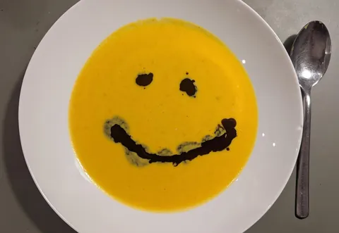 Pumpkin soup. Transition from solid to liquid.
