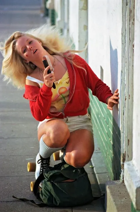People during the Roller skate craze of the late 1970s. Venice Beach, California.