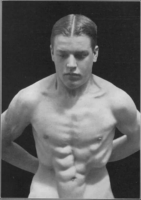 Bodybuilder/strongman Max Sick, demostrates abdominal wall control, more than 100 years ago. Circa 1900.