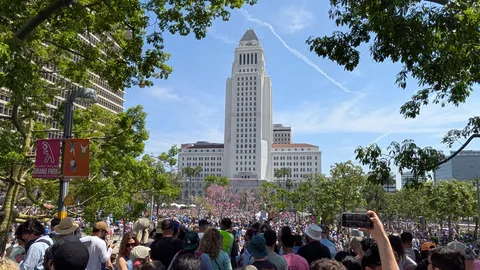 Record turnout at Bernie and AOC's Rally at Los Angeles City Hall