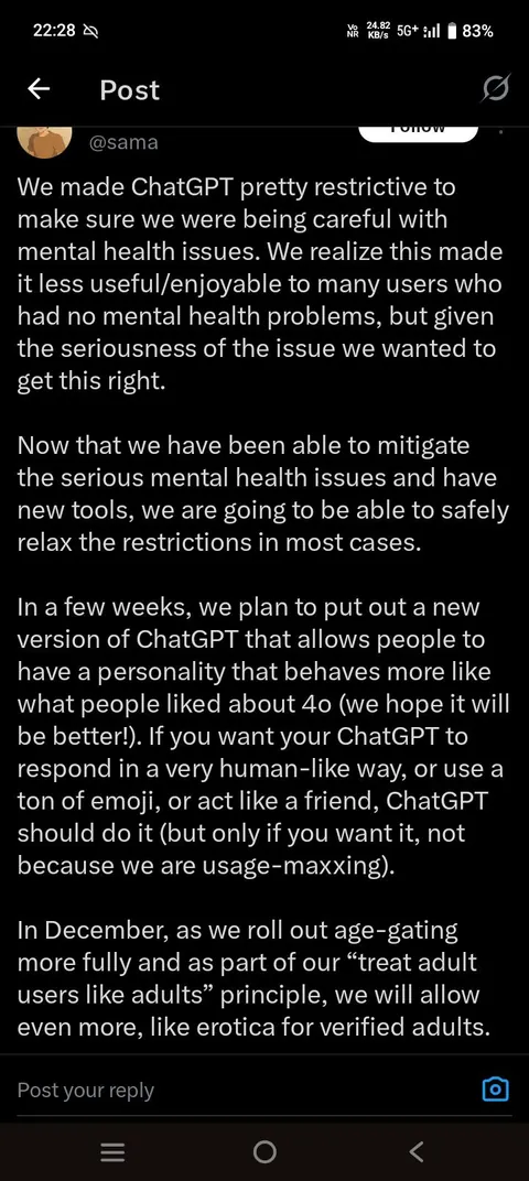 Sam altman latest tweet 🥸