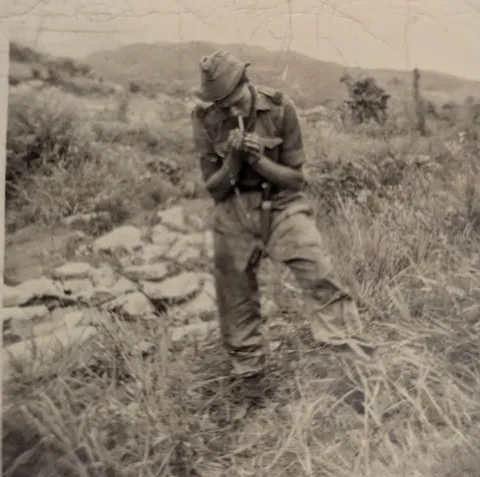 My Grandad having his first ever smoke after being one of the few of his Bn to not be killed or captured at The Battle of Imjin River