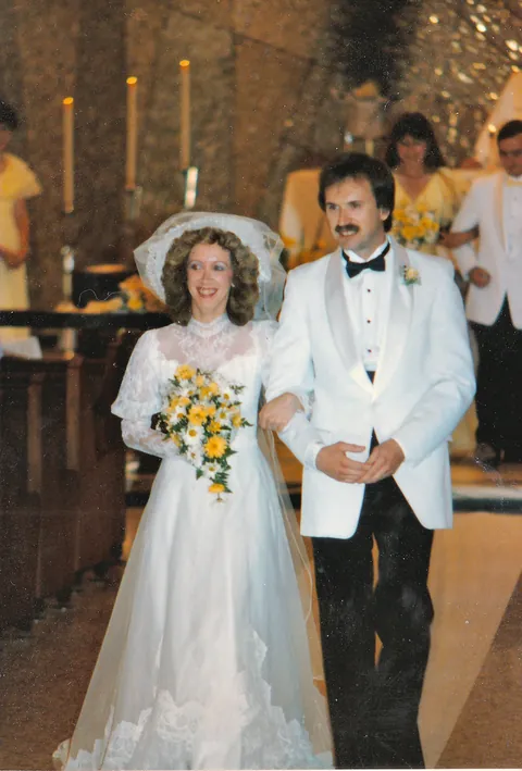 Married for 40 years, so a few photos of the wedding day prep and one after.